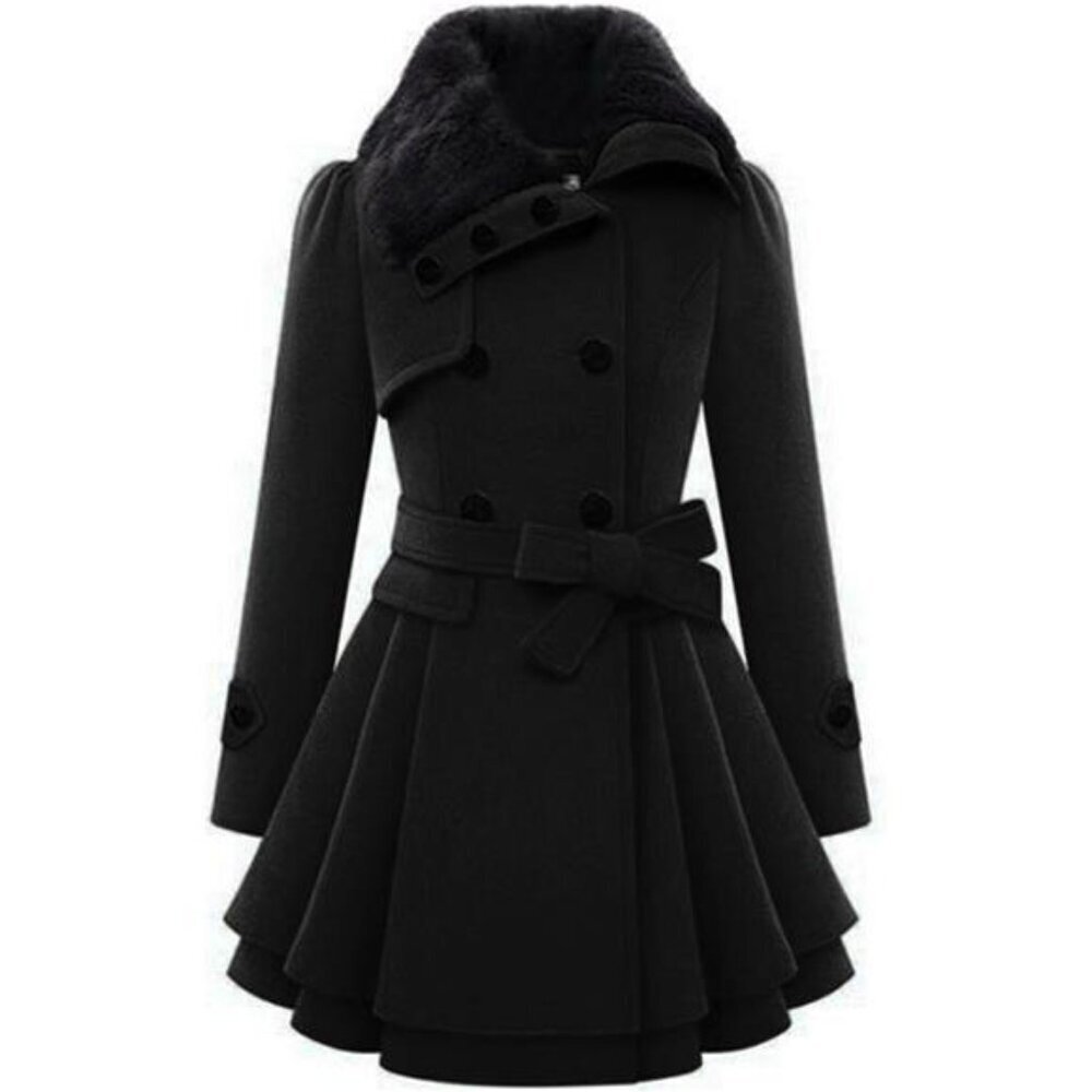 Stylish Faux Fur Lapel Wool Trench Coat For Women Winter